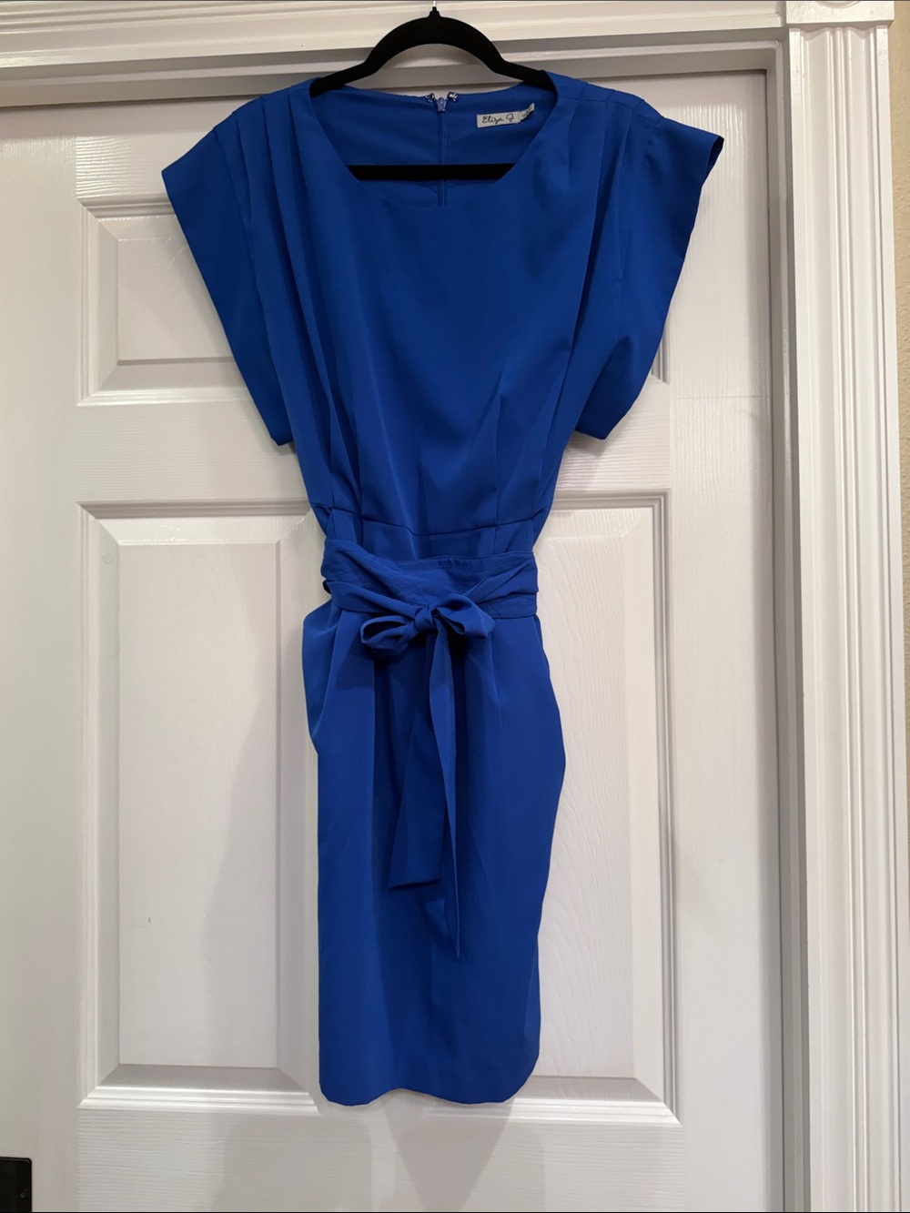 Eliza J Royal Blue Midi Dress with Self-Tie Waist